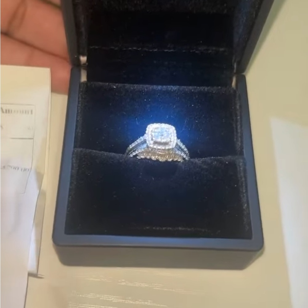 Silver Tone Women's Halo Engagement Ring with Clear Stones - White
